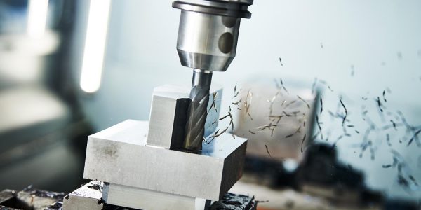 CNC Fräsen - Bohrer bohrt in Metall
